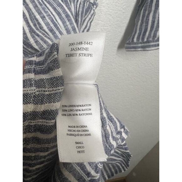 Rails Jasmine Tibet Stripe Linen Blend Smocked Long Sleeve Dress Women Size S - Picture 4 of 5